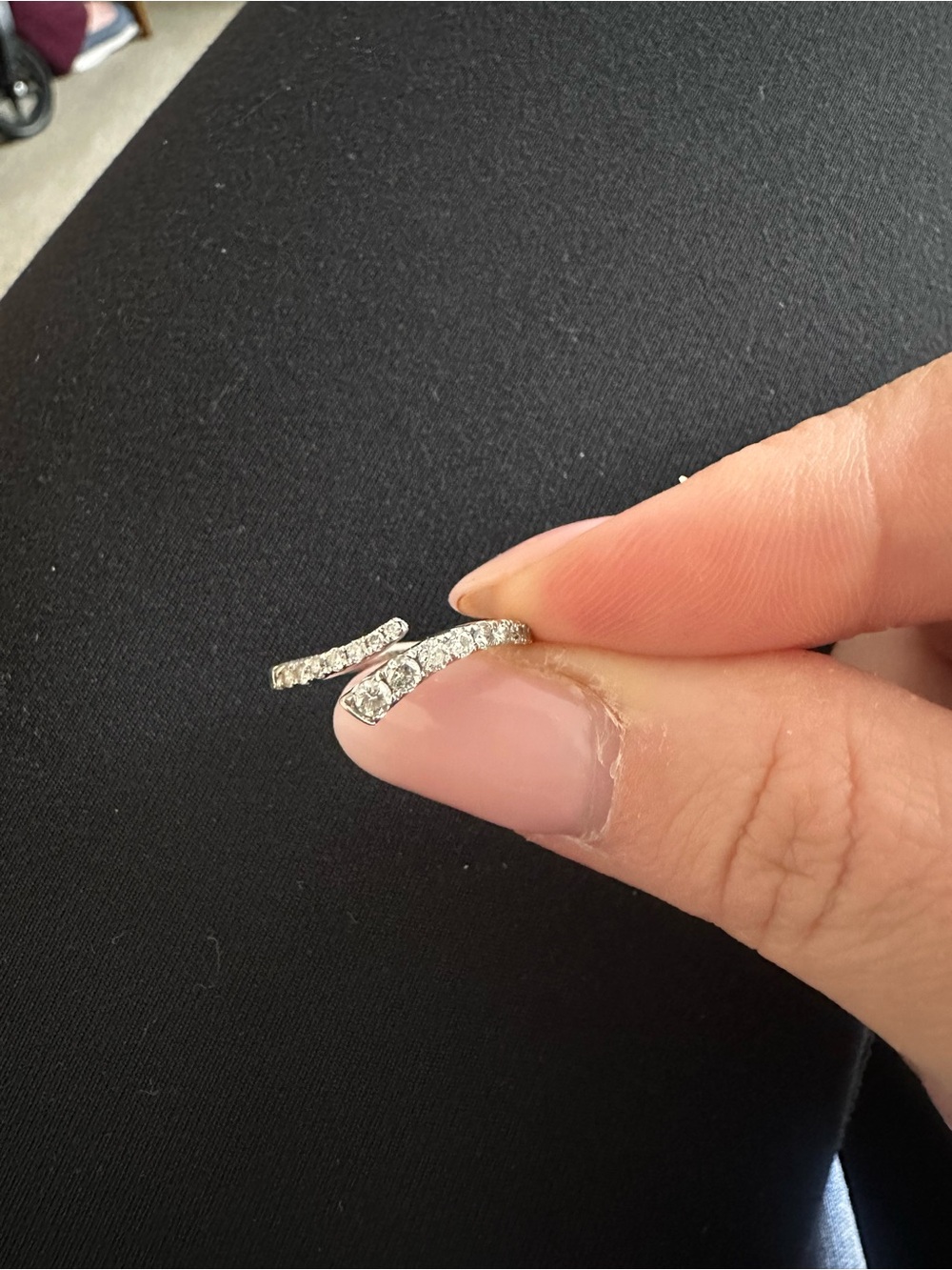 14K white gold bypass ring with natural diamonds